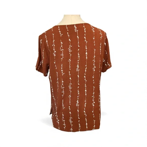 🌿🤎 EUC BOHME Brown Branch & Leaf Print Short Sleeve Top | Size Medium - Picture 3 of 4